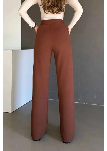 Cırtlı Palazzo Pantolon 1353 - Kahve modelleri