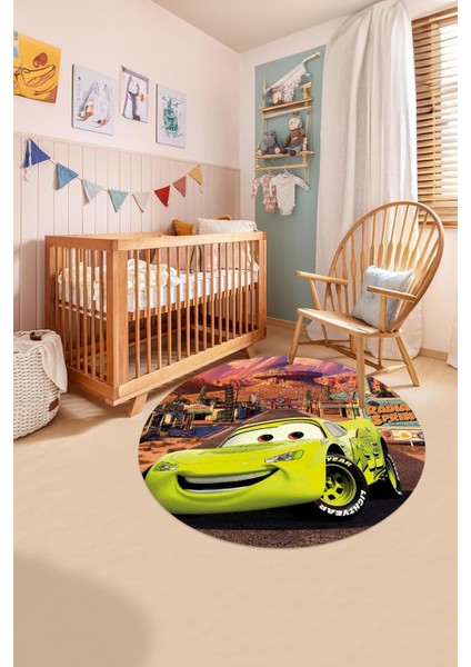 Baskılı Araba Desenli Yıkanabilir Kaymaz Taban Yuvarlak Çocuk Odası Halısı, Çocuk-Y-60-Sarı, fırsatları