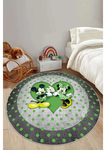 Baskılı Sevgili Fare Figürlü Yıkanabilir Kaymaz Yuvarlak Çocuk Odası Halısı, Çocuk-Y-82-Yeşil, fırsatları