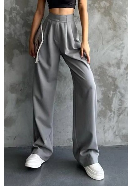 Cırtlı Palazzo Pantolon 1353 - Gri modelleri