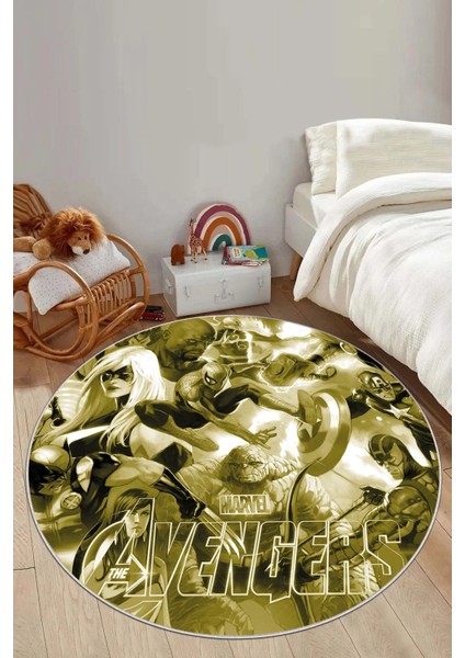 Baskılı Süper Kahramanlar Figürlü Yıkanabilir Kaymaz Yuvarlak Çocuk Odası Halısı, Çocuk-Y-89-Sarı, modelleri