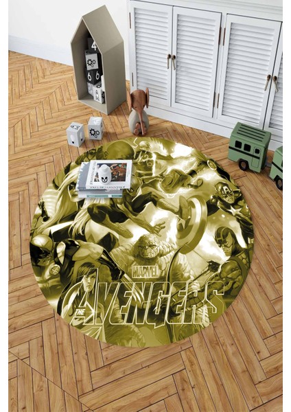 Baskılı Süper Kahramanlar Figürlü Yıkanabilir Kaymaz Yuvarlak Çocuk Odası Halısı, Çocuk-Y-89-Sarı, fırsatları