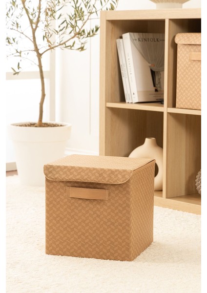 Balıksırtı desenli kapaklı dolap ıçi çamaşır oyuncak düzenleyici katlanır saklama kutusu organizer 28x28x28