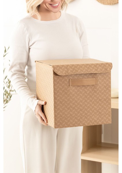 Balıksırtı desenli kapaklı dolap ıçi çamaşır oyuncak düzenleyici katlanır saklama kutusu organizer 28x28x28