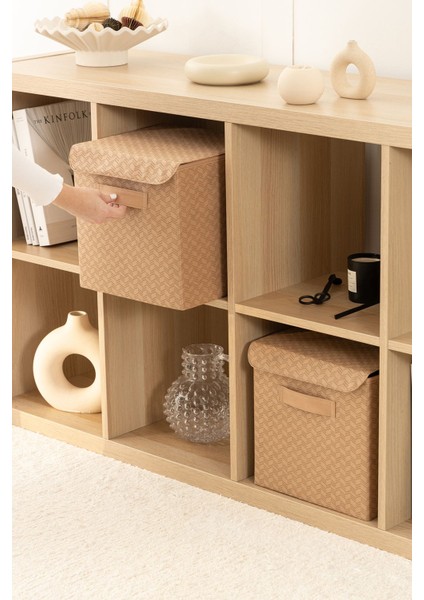 Balıksırtı desenli kapaklı dolap ıçi çamaşır oyuncak düzenleyici katlanır saklama kutusu organizer 28x28x28