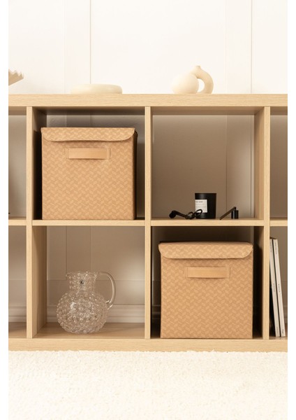 Balıksırtı desenli kapaklı dolap ıçi çamaşır oyuncak düzenleyici katlanır saklama kutusu organizer 28x28x28