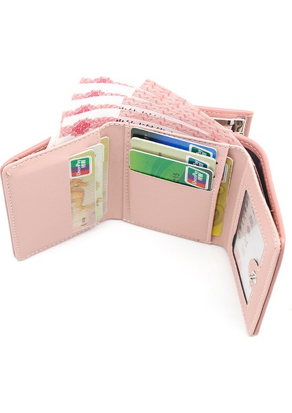 Bayan Cüzdan Moda Üç Katlı Çanta Para Cüzdanı Kart Tutucu Clutch Manyetik Toka Büyük Banknot Yuvası Bayanlar Kısa Cüzdan (Yurt Dışından)