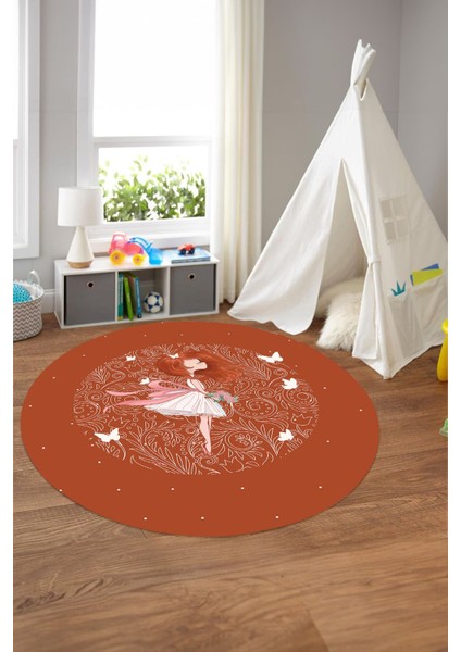 Baskılı Kız Karakter Desenli Yıkanabilir Kaymaz Yuvarlak Çocuk Odası Halısı, Çocuk-Y-90-Turuncu, indirimleri