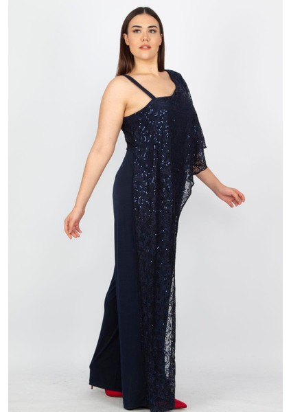 Kadın Tulum Lacivert Renk Dantel Detaylı %95 Polyester %5 Elastan Konforlu fiyatları