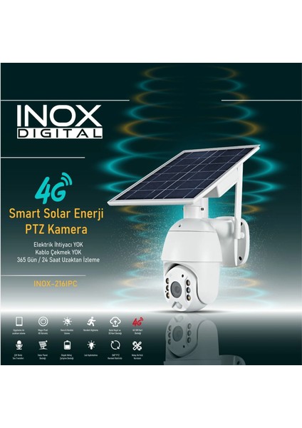 Inox 216IPC 3 Mp Solar 6*2600 Mah 30 mt 128GB4G Sim Destekli Gsm Kamera