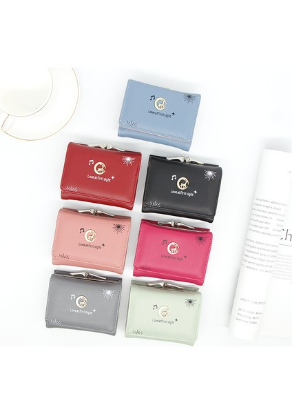 Bayan Cüzdan Moda Üç Katlı Çanta Para Cüzdanı Kart Tutucu Clutch Manyetik Toka Büyük Banknot Yuvası Bayanlar Kısa Cüzdan (Yurt Dışından)