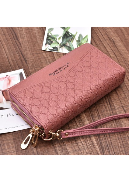 Bayan Cüzdan Uzun Büyük Kapasiteli Çift Fermuarlı Clutch Cüzdan Kadın Çift Katmanlı Clutch Cüzdan (Yurt Dışından)