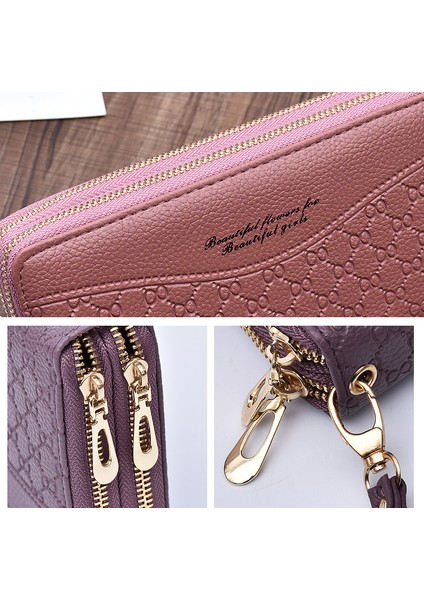 Bayan Cüzdan Uzun Büyük Kapasiteli Çift Fermuarlı Clutch Cüzdan Kadın Çift Katmanlı Clutch Cüzdan (Yurt Dışından)