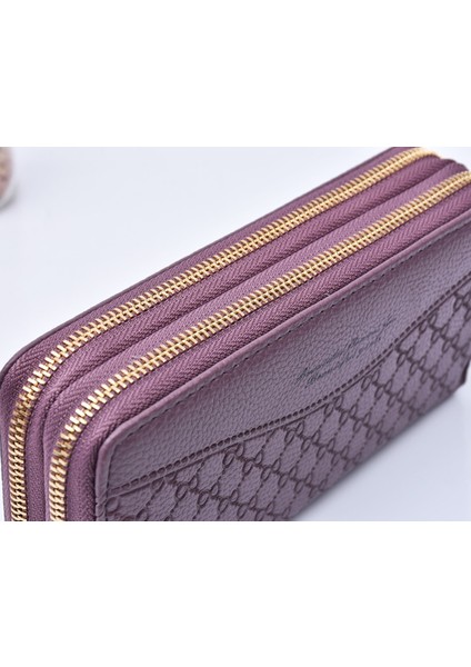 Bayan Cüzdan Uzun Büyük Kapasiteli Çift Fermuarlı Clutch Cüzdan Kadın Çift Katmanlı Clutch Cüzdan (Yurt Dışından)