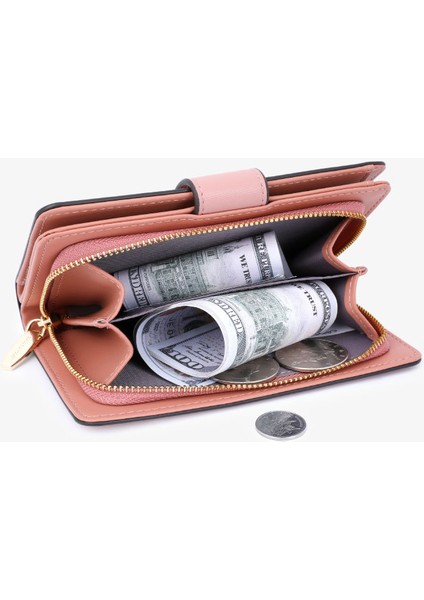 Moda Büyük Kapasiteli Fermuarlı Clutch Çanta Iki Katlı Cüzdan Cüzdan Kadın Kısa Stil (Yurt Dışından)