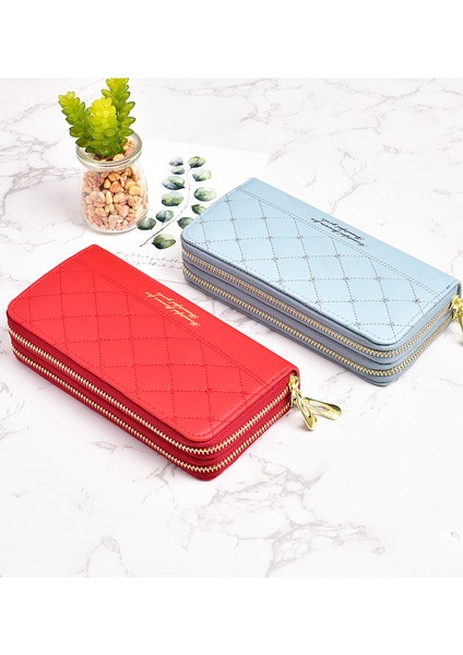 Bayan Cüzdan Çift Fermuarlı Moda Basit Çoklu Kart Yuvası Büyük Kapasiteli Cep Telefonu Clutch (Yurt Dışından)