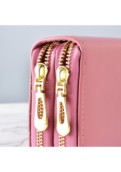 Bayan Cüzdan Çift Fermuarlı Moda Basit Çoklu Kart Yuvası Büyük Kapasiteli Cep Telefonu Clutch (Yurt Dışından)