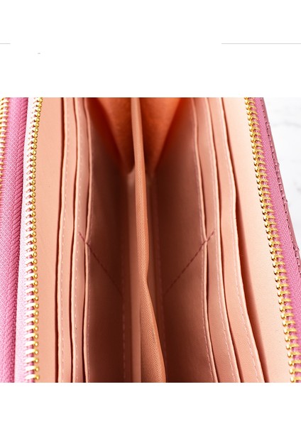 Bayan Cüzdan Çift Fermuarlı Moda Basit Çoklu Kart Yuvası Büyük Kapasiteli Cep Telefonu Clutch (Yurt Dışından)