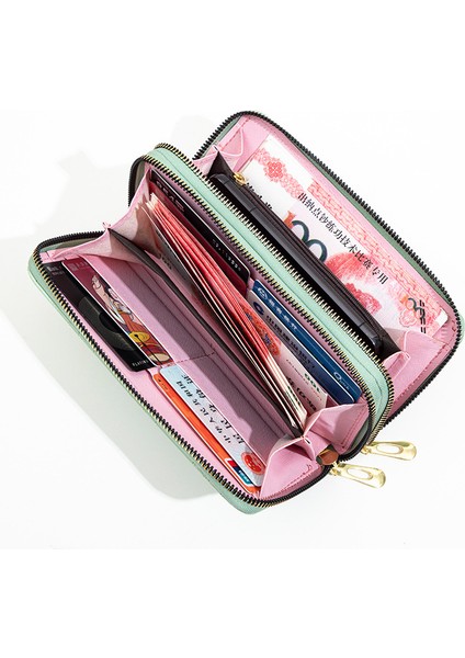 Uzun Bayan Cüzdan Moda Büyük Kapasiteli Çift Fermuarlı Cep Telefonu Clutch Çanta (Yurt Dışından)