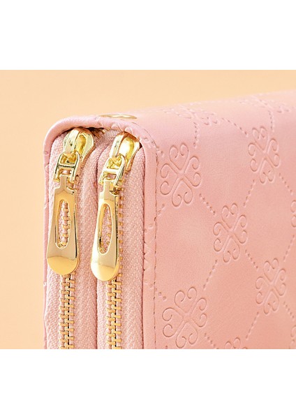 Cüzdan Kadın Uzun Çift Fermuarlı Clutch Büyük Kapasiteli Çift Katmanlı Cep Telefonu Çantası Bilek Kayışı Cüzdan (Yurt Dışından)