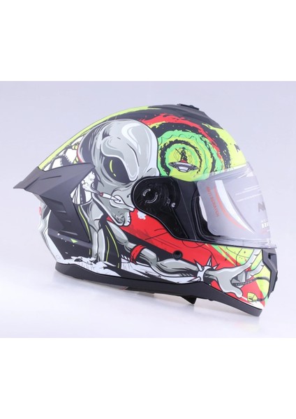 Kask Kapalı Ece Sertifikalı Uzaylı Sarı-Kırmızı Grafik