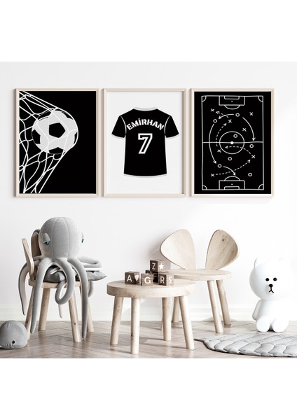 Futbol Formalı Erkek Bebek ve Çocuk Odası 3'lü Tablo Isim Seti