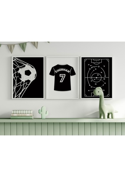 Futbol Formalı Erkek Bebek ve Çocuk Odası 3'lü Tablo Isim Seti