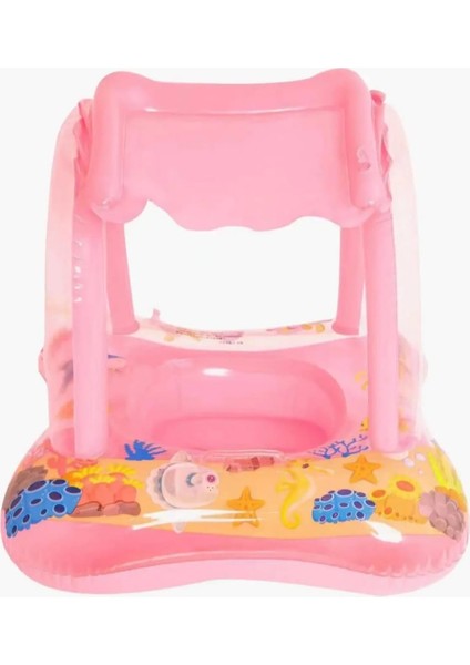 .BABY & ÇOCUK GÖLGELİKLİ DENİZ SİMİDİ-CAN SİMİDİ-BEBEK BOTU-0-5 YAŞ-ŞİŞME BOT KARE PEMBE