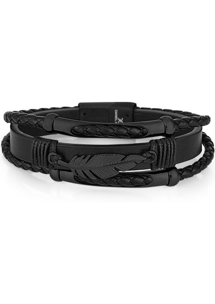MTK34265 Siyah Renkli Deri Erkek Bileklik