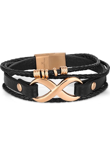 MTK34269 Rose Gold Renkli Deri Erkek Bileklik