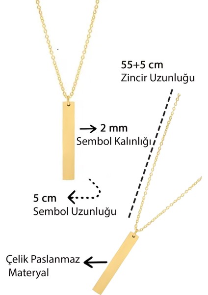 - Dikey Dikdörtgen Figürlü Kolye - Paslanmaz Çelik - Özel Hediye Paketinde