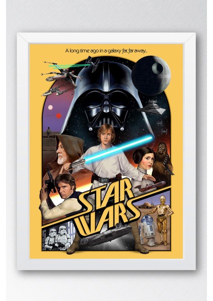 Star Wars Çerçeveli Tablo - Uzay Savaşları Eski Nostalji Fim Posteri Tablo