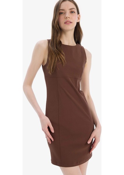 Bodycon Vücudu Saran Bisiklet Yaka Bengalin Kolsuz Mini Elbise E3975AX25SP fırsatları