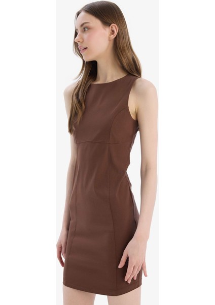 Bodycon Vücudu Saran Bisiklet Yaka Bengalin Kolsuz Mini Elbise E3975AX25SP indirimleri