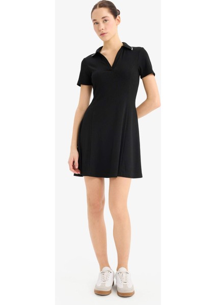 Coool Polo Yaka Fitilli Kaşkorse Kısa Kollu Mini Elbise E5327AX25SP