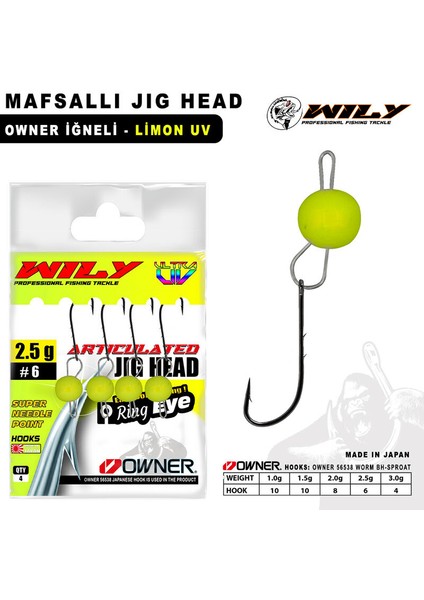 Jig Head Mafsallı Owner Iğneli - Limon