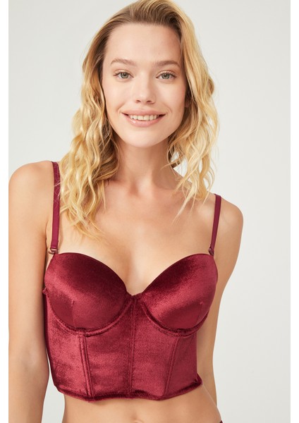 Bordo Kadife Büstiyer Takım/ Iç Çamaşırı