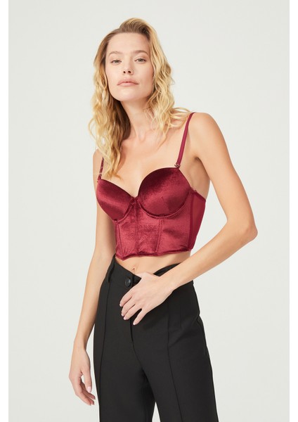 Bordo Kadife Büstiyer Takım/ Iç Çamaşırı