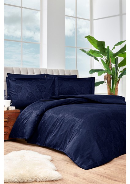 Yaprak Çift Kişilik Jakarlı Saten Nevresim Takımı