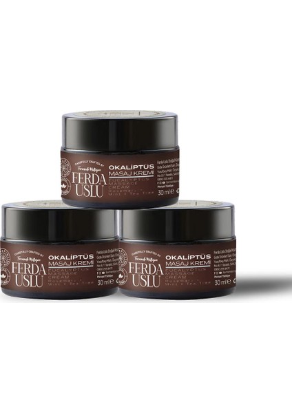 Okaliptuslu Masaj Kremi -3 Adet- Biberiye +Nane + Çay Ağacı 30 ml