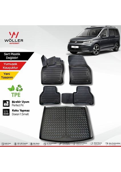 Volkswagen Caddy Paspas Bagaj Havuzu Set 2021 Sonrası Uyumlu 3D Wöller Ultraflex Set