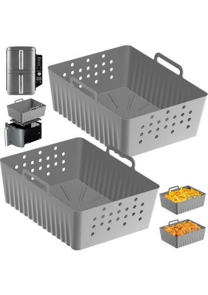 2 Adet Hava Fritözü Silikon Kaplamaları Ninja SL400UK/SL401 Sepet Hava Fritözü Yeniden Kullanılabilir Hava Fritözü Tencere Aksesuarları Gri (Yurt Dışından) modelleri