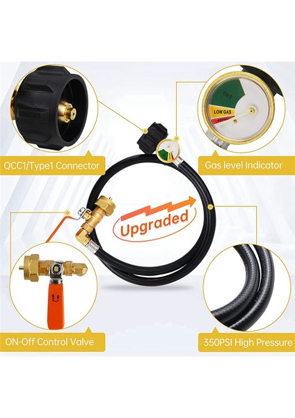 Propan Dolum Adaptörü Hortumu Propan Uzatma Dolum Hortumu, 1lb Propan Gaz Tankı Için Göstergeli ve Açma/kapama Kontrol Valfli (Yurt Dışından)