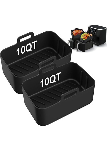 2 Adet Hava Fritöz Silikon Gömlekleri Ninjia DZ401 DZ550 Çift Hava Fritöz Yeniden Kullanılabilir 10QT Yapışmaz Airfryer Sepet Aksesuarları (Yurt Dışından)