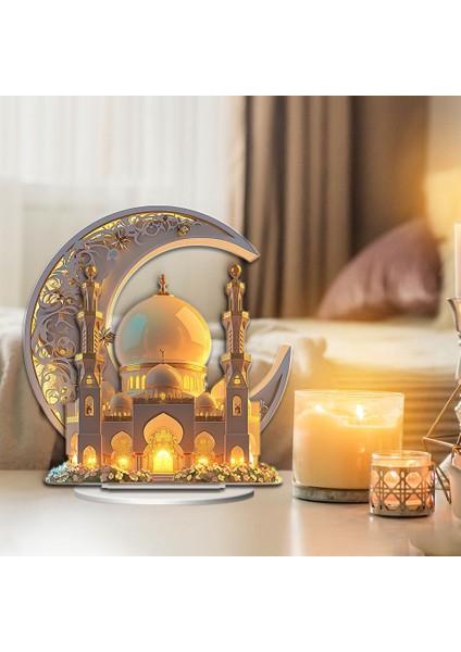 Yeni Hilal Çift Katmanlı Kombinasyon Akrilik Masaüstü Süsleri 2d Düz Süsler Ayakta Tabela Süsleri Tatil Hediyeleri (Yurt Dışından)