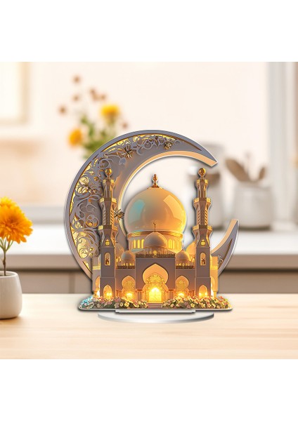 Yeni Hilal Çift Katmanlı Kombinasyon Akrilik Masaüstü Süsleri 2d Düz Süsler Ayakta Tabela Süsleri Tatil Hediyeleri (Yurt Dışından)