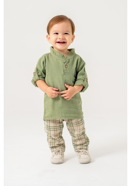 Erkek Bebek Ekose Müslin Ikili Takım