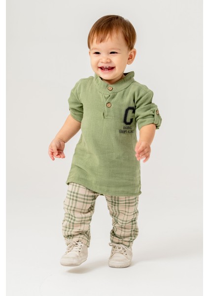 Erkek Bebek Ekose Müslin Ikili Takım modelleri