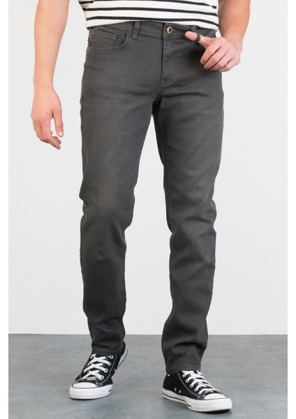 Erkek Lukas Haki Taşlamalı Slim Fit Likralı Jean Kot Pantolon Khaki 38/30