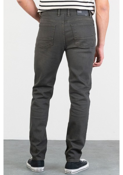 Erkek Lukas Haki Taşlamalı Slim Fit Likralı Jean Kot Pantolon Khaki 38/30